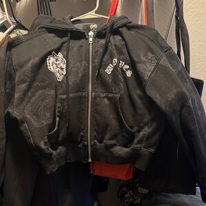 Darc Sport Black Women's Hoodie with Wolf and Rose Design